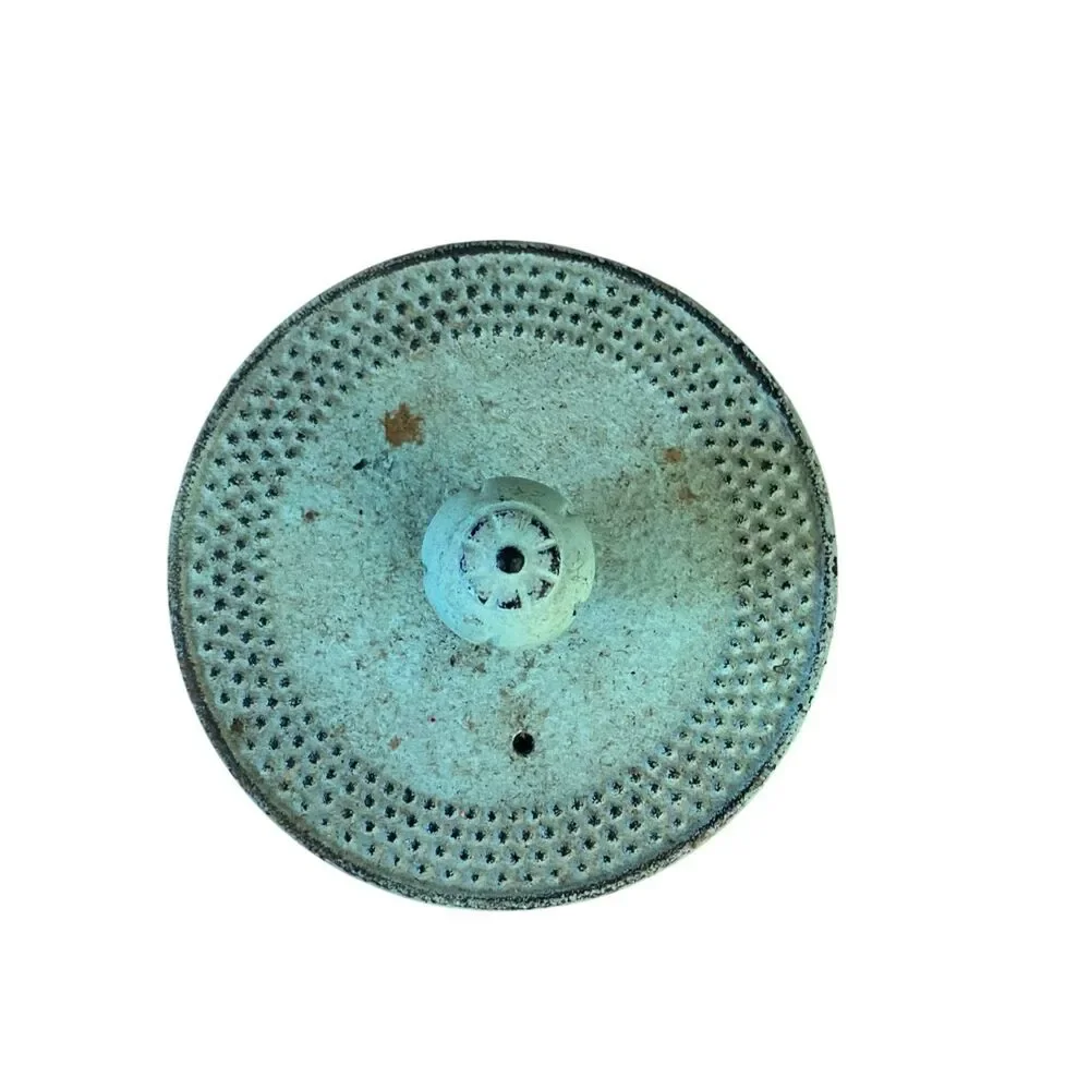 Green Cast Iron Tea Pot & Lid Distressed Patina Dot Texture Asian Rustic Decor